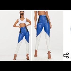 Blue leather trousers